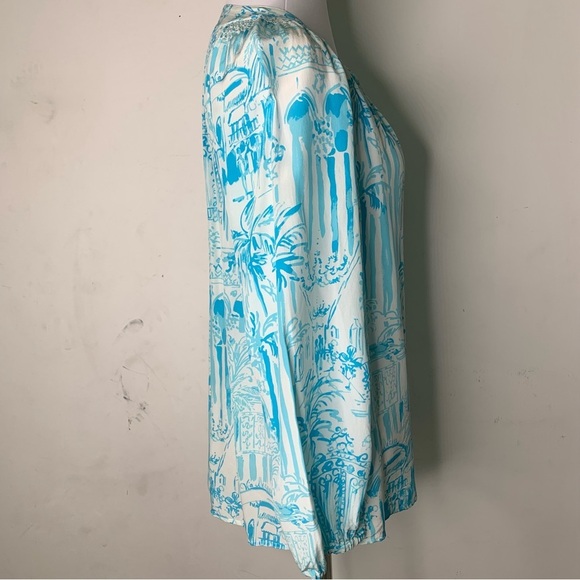 Lilly Pulitzer Women’s Blue White Silk La Via es Loca Elsa Blouse Size Small - Picture 14 of 14